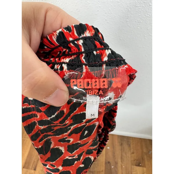 Pacha Ibiza River Island Womens Red Leopard Print Satin Shorts Size Medium - Image 3