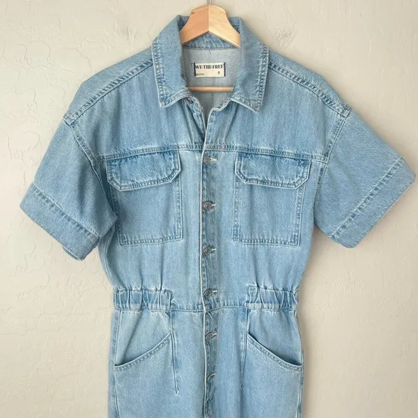 Free People we the free Marci coverall denim jumpsuit light wash small - Image 9