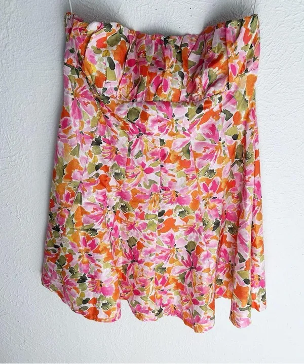 Hello Molly Strapless Floral Mini Dress Pink Sz 10 - Image 3