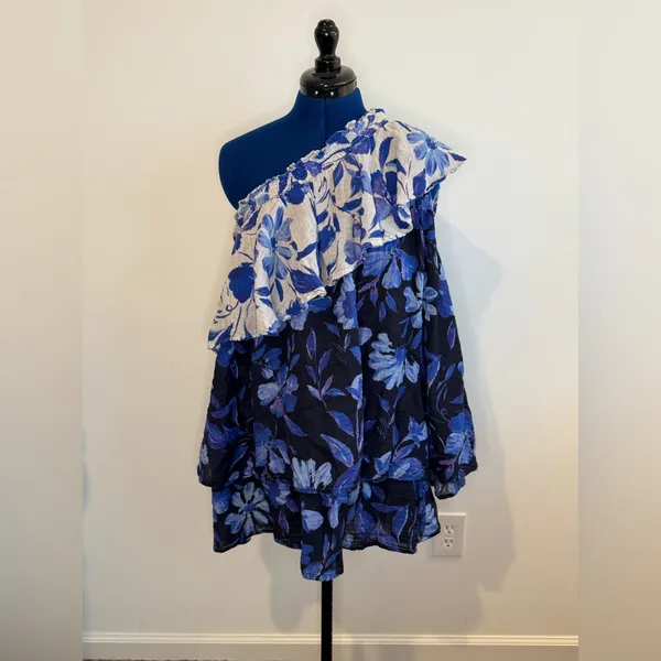 Anthropologie Floral One-Shoulder Ruffle Dress - Image 4