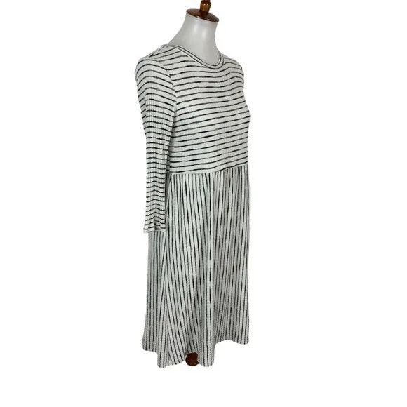 Sew In Love Dress XL Gray White Long Sleeve Boho Cottagecore Ribbed Stripe - Image 4