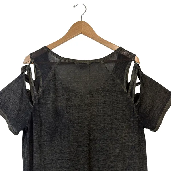 Rock & Republic T-Shirt Womens XL Gray Cold Shoulder Cut Out Burnout High Low - Image 9