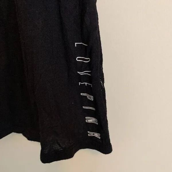 PINK Victoria's Secret Womens S Top Blouse Lace Back Black Love Pink Spellout - Image 3