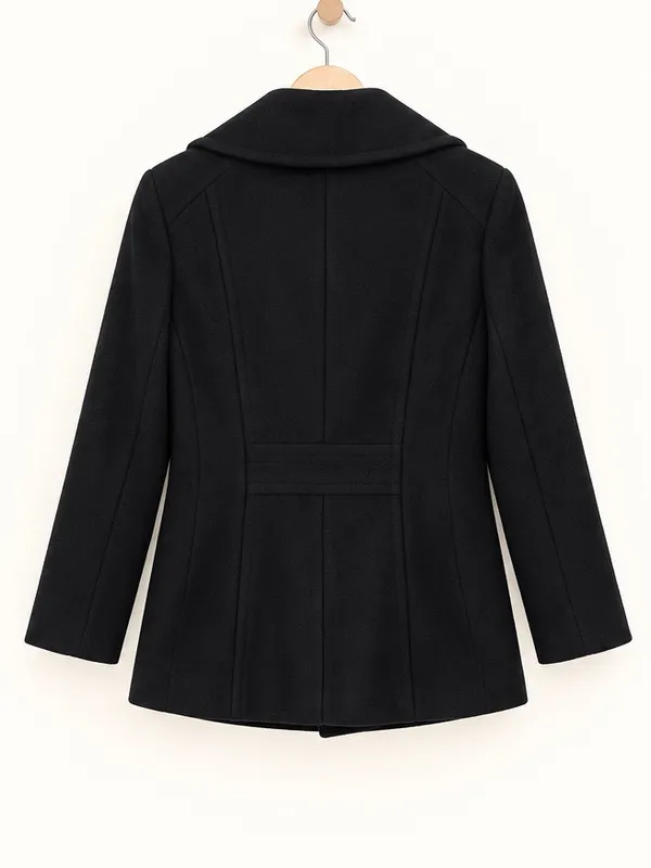 London Fog Black Double Breasted Wool Blend Longline Minimalist Pea Coat Small - Image 5