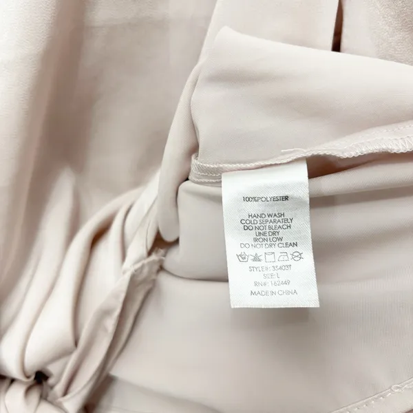 Milk & Honey Tie-Front Short Sleeve Blouse Satin in Light Beige Size Large - Image 4