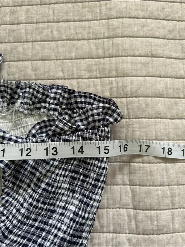 Altar’d state navy white gingham ruffle strapless western rush mini dress M - Image 13