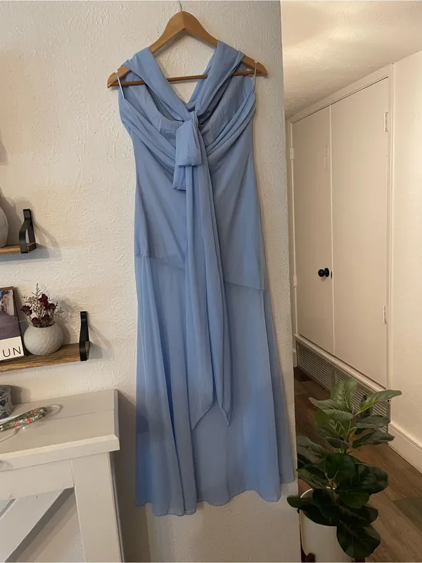 Mare Mare Cowl Neck Sheer Hem Dress Blue Halter Sheer Maxi Dress Small - Image 5