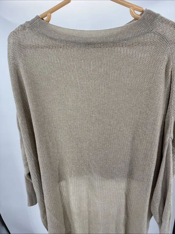 Pull&Bear oversized fine-knit sweater dramatic high-low asymmetrical hem linen S - Image 3