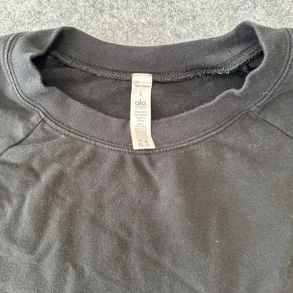 Alo Yoga Womens Cropped Raglan Sweatshirt‎ Black Raw Hem Size L Large - Image 2