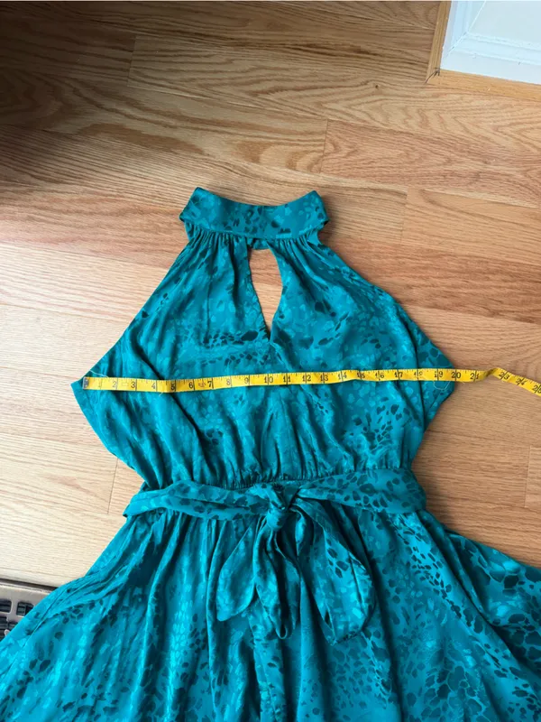 NWT Anthropologie Halter Neck Jacquard Mini Dress Teal Removable Belt Large - Image 7