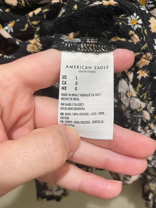 American Eagle Floral Peplum Blouse Black Womens Size Large Long Sleeve Boho - Image 7