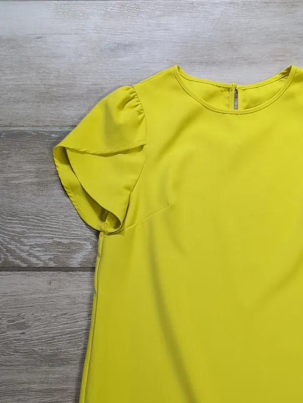 Yellow Petal Sleeve Ruffle Hem Dress Size Small | Ruffle Hem Short Sleeve Dress - Image 2