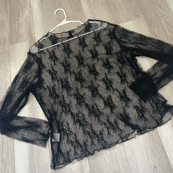 Lace Sheer Top floral long sleeve womens Black (size 2xl) whimsigoth dark boho - Image 4