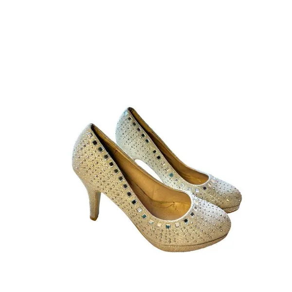 Elegant Silver Rhinestone High Heels Womens Size 6.5 midheel - Image 4