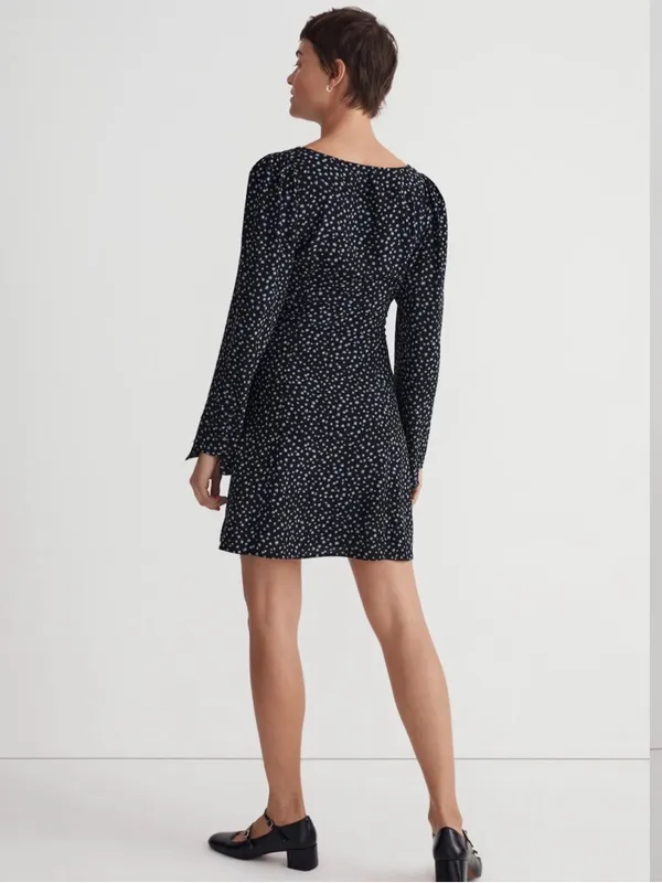 NWT Madewell Seamed Long Sleeve Mini Dress Ditsy Floral Black Size 8 - Image 2
