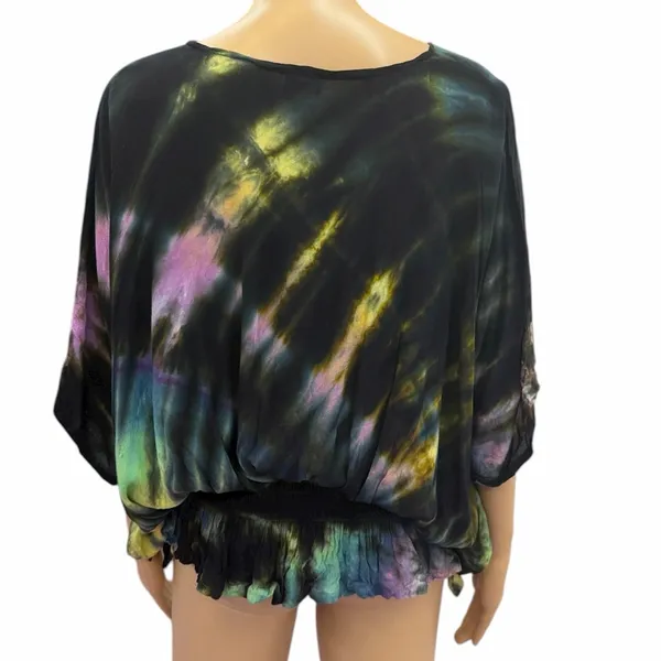 Womens Tie Dye Batwing Elastic Waist Lightweight Blouse Size Small to Medium - Image 3