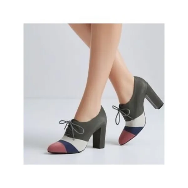 Tory Burch Stella Oxford Pumps Size 8.5 Color Block Suede Chunky Heel Lace Up - Image 10