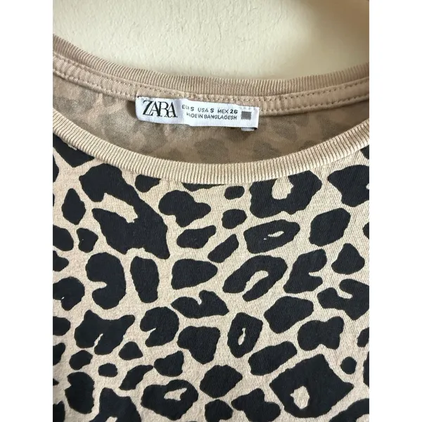 Zara Leopard Print Tee T‎ Shirt Womens Small Brown Short Sleeve Basic Casual - Image 3