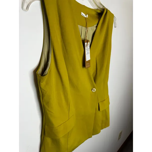 OGL Green Button Up Vest Waistcoat V-Neck Pocket Tailored Top Medium M - Image 5