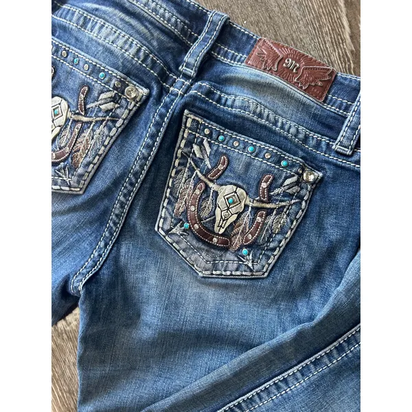 Miss Me Western Skull Horseshoe Bootcut Jeans 26 Y2K Embellished - Image 2