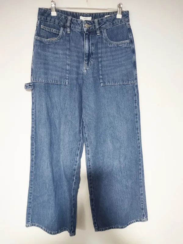 Forever 21 Wide-Leg Blue Carpenter Denim Jeans for Women - Image 4