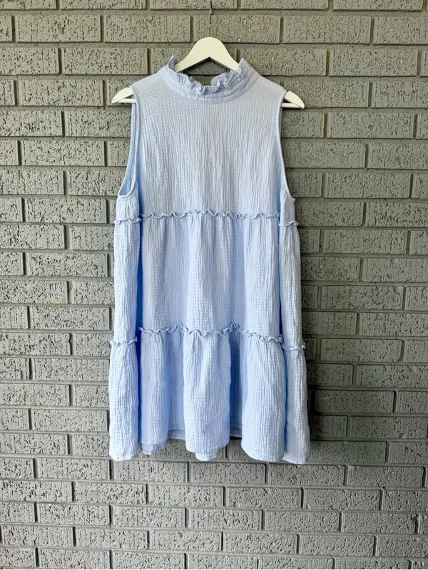 Tuckernuck Pomander Place Morgan Dress Light Blue Tiered Gauze Size XXL - Image 3