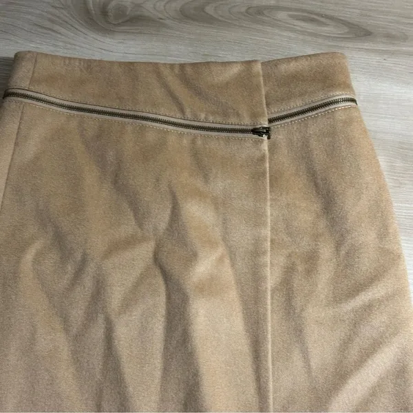 Tory Burch Wool Mini Skirt Tan 2 Womens‎ Zip Detail A-Line Luxury - Image 4