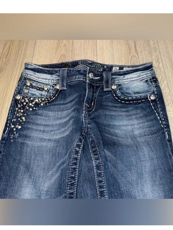 Miss Me Dark Blue Sequin Pocket Cropped Jeans crop capri denim - Image 3