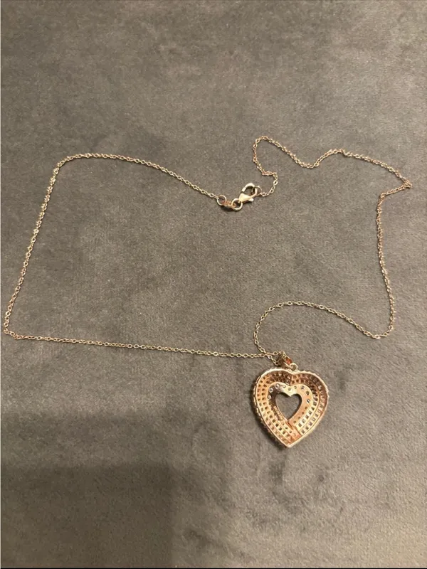 Rose Gold Plated Sterling Silver Baguette Cz Heart Necklace 18” - Image 3