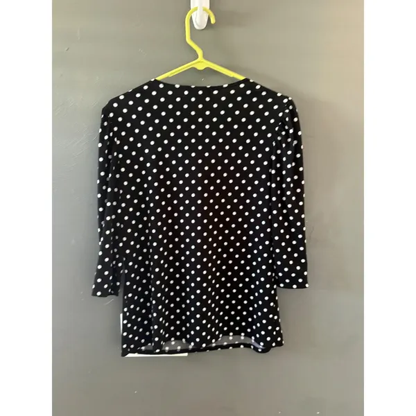 Diana Belle Womens Black White Polka Dot Tie Neck 3/4 Sleeve Blouse Top‎ Size S - Image 7