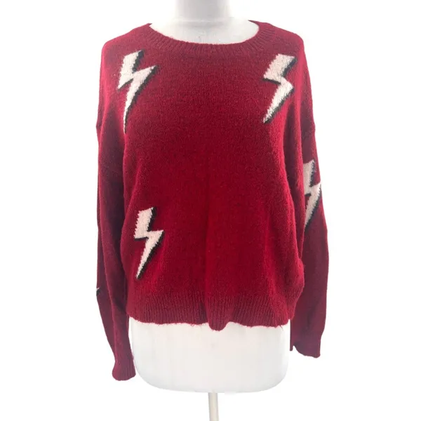 Rails Aries Lightning Bolt Wool Cashmere Blend Sweater Cozy‎ Red White sz M - Image 4
