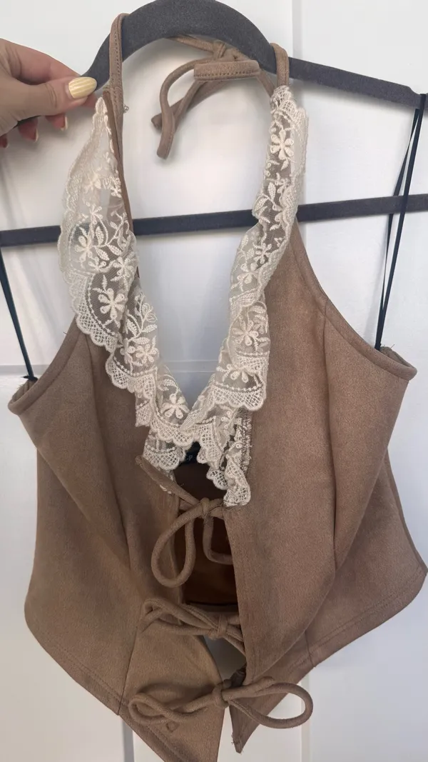 Ecote Brown suede and lace top - Image 3
