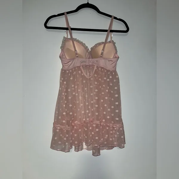 Romantic Sheer Pink Polka Dot Babydoll Lingerie – Size Large‎ - Image 6