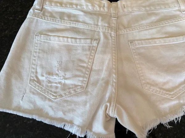 Free People We The Free White Distressed Button Fly Shorts - Image 4