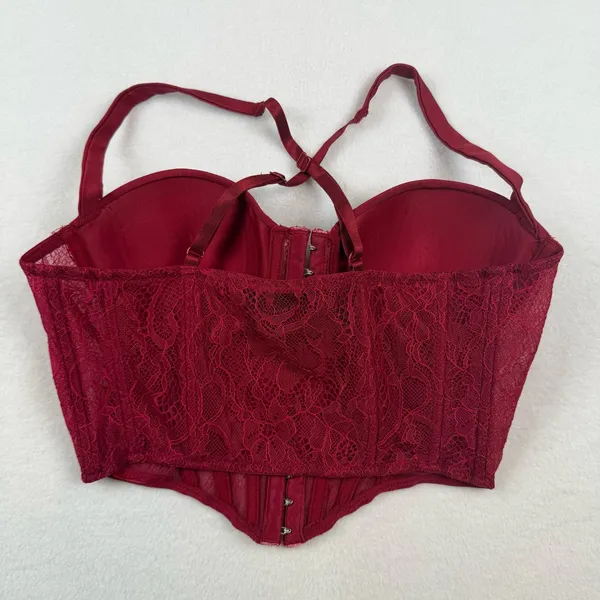 Windsor Lace‎ Corset Top Womens Small Burgundy Hook Eye Bustier Y2K - Image 6