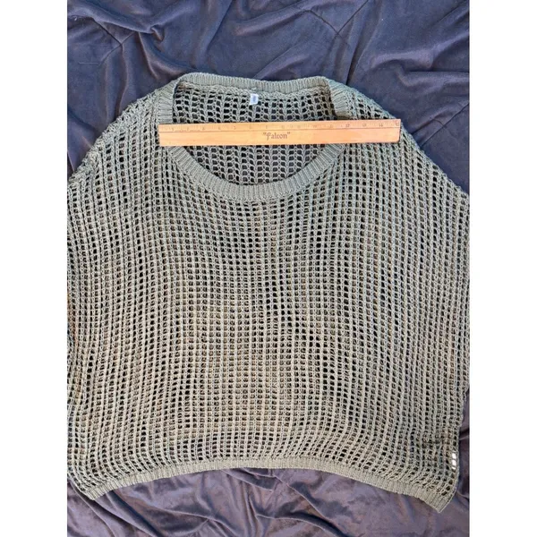 Dokotoo Olive Green Open Knit Mesh Crochet Sweater Vest Sleeveless Pullover - Image 5