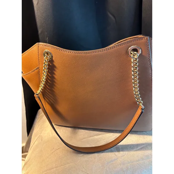 Michael Kors Jet Set Large EW Chain Tote Luggage Brown Saffiano Leather Handbag - Image 8