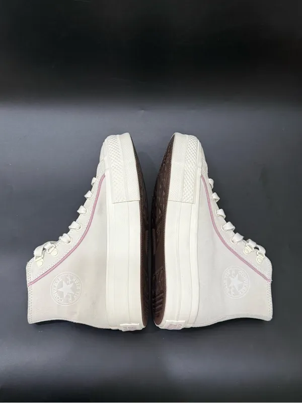 CONVERSE Chuck Taylor All Star Lift Platform High Tops Beige Suede Lilac Piping - Image 6
