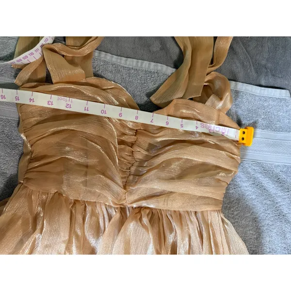 NWT Lulus Small Gold Radiant Arrival‎ Shiny Gold Organza Tiered Tie-Strap Maxi - Image 7
