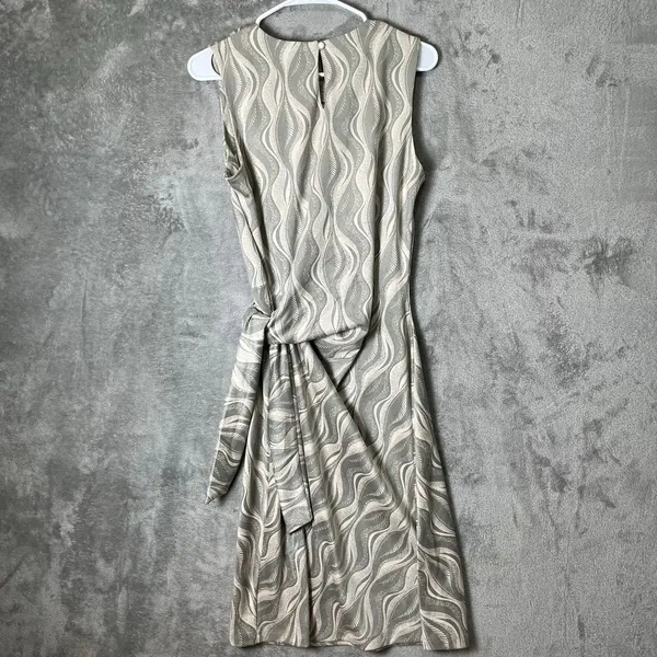 J.McLaughlin Abstract Wave Print Side Knot Sleeveless Suede Sheath Midi Dress MD - Image 5