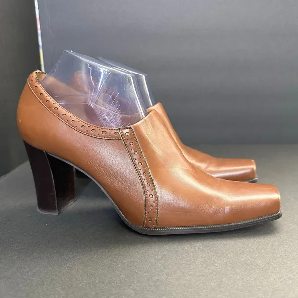 Franco Sarto Womens size 10 Square Toe Western Leather Bootie Heel Brown - Image 2