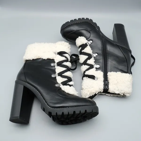 BCBGeneration Paloma Boots Womens Black Faux Fur Lace Up 8.5M|39 - Image 4