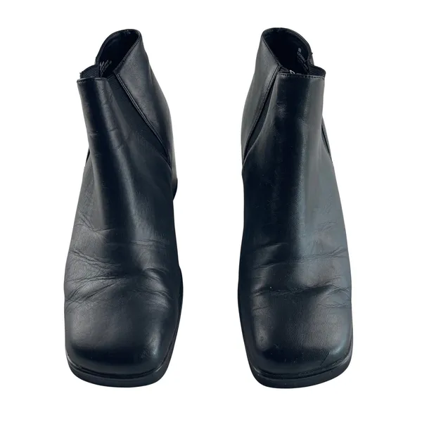 Impo Katrina Black Leather‎ Square Toe Block Heel Ankle Boots Womens 9B Stretch - Image 2