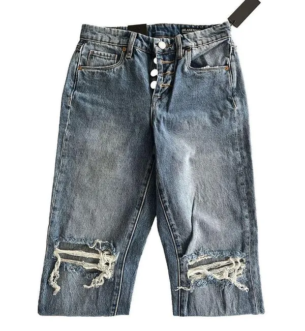 BlankNYC Denim Jeans Button Fly Crop High Rise Blue Distressed Women’s 24 Ripped - Image 4