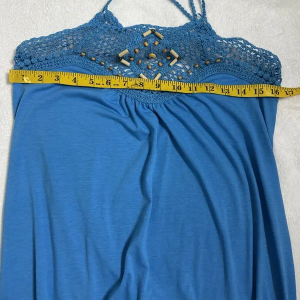 Wet Seal Crochet Halter Top Blue Beaded Boho Y2K Festival Tank Coquette Large - Image 7
