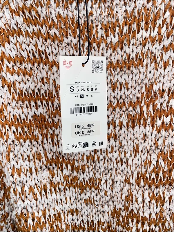 Zara Brown and White Knit Blouse Small - Image 6