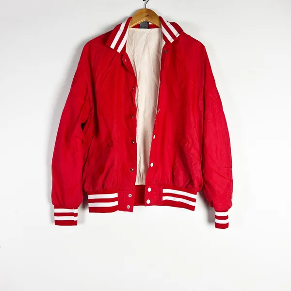 Vintage Red Nylon Vintage Aristo Jac by Hilton Wallace Red Bomber Jacket Large - Image 2