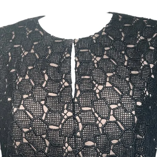 DIANE VON FURSTENBERG Black & Tan Delian Crochet Pebble Lace Peplum‎ Dress EUC 6 - Image 3