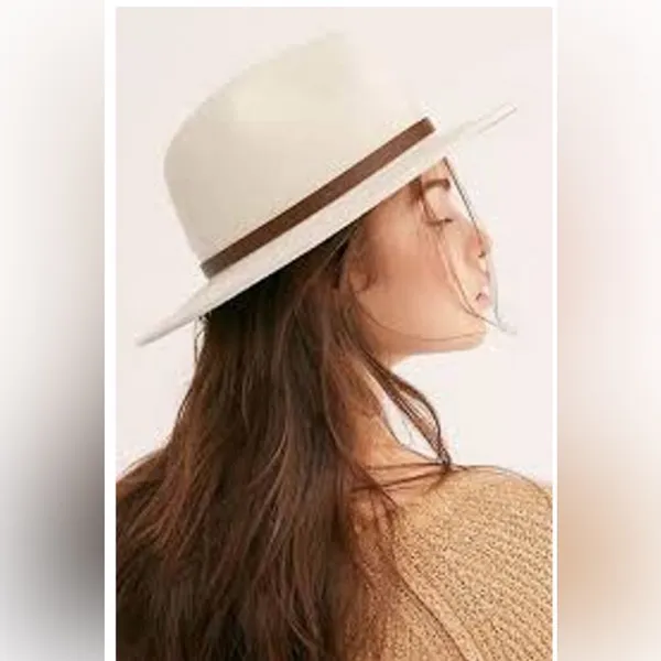 Free People Wythe in French Vanilla Leather Band Boho Festival 100% Wool Hat - Image 2