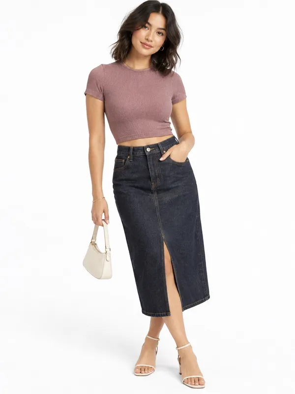 Wild Fable Small Mauve Pink Glitter Shimmer Ribbed Crop Tee Short Sleeve Gym - Image 3